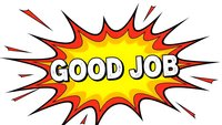 Comic book style burst with GOOD JOB text in bold letters. Red and yellow explosion design isolated on white background for motivational graphics and praise.