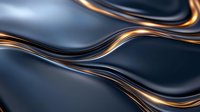 Elegant dark waves with glowing golden lines create dynamic flowing pattern against navy blue background, abstract luxury design for modern backgrounds.