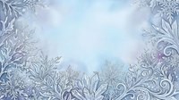 Ornate frost patterns and delicate ice crystals frame a soft, luminous sky in cool blue and purple tones, creating an elegant winter border suitable for seasonal designs and holiday projects.