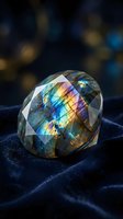 Sparkling rainbow crystal diamond with prismatic light reflections on dark velvet fabric creating magical iridescent spectrum colors for luxury jewelry concepts.