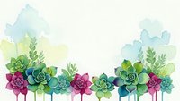 Watercolor succulent border with green and purple plants on white background for botanical design projects and natural decoration.