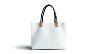 White leather tote bag with brown handle straps on isolated background, minimalist design for fashion and accessory marketing.