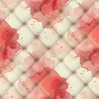 Luxurious quilted leather pattern with coral watercolor splashes and droplets creates elegant seamless background for fashion and interior design projects.