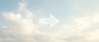Glowing white arrow pointing right against soft cloudy sky background, symbolizing direction, progress, and forward movement for business concepts.