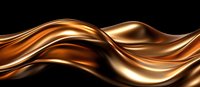 Luxurious flowing copper metallic waves create dynamic abstract background with smooth glossy curves and reflective surface texture on black backdrop.