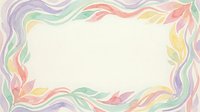 Pastel watercolor frame with flowing ribbons and leaves in soft pink, purple, green and yellow hues on cream background for spring designs.