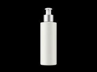 Cream white cosmetic pump bottle with silver metallic dispenser head isolated on transparent background, ready for product design, packaging mockups, beauty branding, print-on-demand, and sublimation projects.