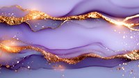 Abstract purple and gold flowing waves with glittering particles create elegant luxury background for premium design projects and sophisticated branding materials.