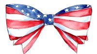 Patriotic bow tie with American flag pattern featuring red and white stripes and white stars on blue background, watercolor style on white isolated background.