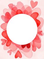 Pink and red hearts frame with white circle space for text or logo on soft background for Valentine's Day cards, wedding invitations and romantic designs.
