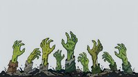 Zombie hands rising from ground isolated on white background, suitable for Halloween designs, horror graphics, t-shirt prints and digital artwork projects.
