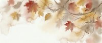 Watercolor autumn maple leaves on branches with warm fall colors creating elegant seasonal border design for greeting cards and decorative projects.