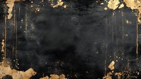 Dark grunge background with gold paint splatter and drips along edges, rich black texture with vintage worn effect and metallic accents for luxury design projects.