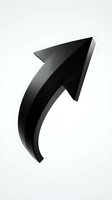 Black curved arrow pointing upward and right on white background isolated for business presentations and graphic design projects.