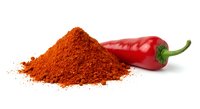 Red chili pepper powder pile with fresh hot pepper isolated on white background for cooking spice seasoning culinary ingredient kitchen design.