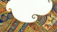 Ethnic tribal watercolor background with ornate frame, featuring geometric patterns, spirals, and ancient animal motifs in warm earthy tones for cultural design.