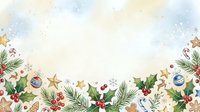 Festive holiday border with evergreen branches, ornaments, candy canes, and gold stars on cream background. Perfect for seasonal greeting cards, invitations, and holiday design projects.