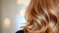 Luxurious wavy blonde hair with honey highlights on blurred bokeh background. Professional hairstyling and coloring technique showcases natural-looking waves and dimension.