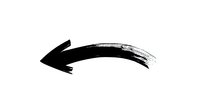 Black brushstroke arrow pointing left created with ink on isolated white background, showing dynamic movement and artistic expression. Ready for graphic design projects.