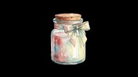 Vintage glass jar with cork lid and decorative bow, filled with watercolor florals. Isolated on transparent background, ready for t-shirts, clipart, stickers, print-on-demand, and sublimation designs.