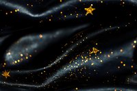 Magical starry night sky with golden glowing stars and swirling cosmic mist against dark background, creating ethereal celestial atmosphere for dreamy designs.