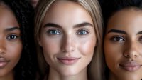 Diverse female faces with different skin tones and features showing natural beauty, unity and inclusivity. Close-up portrait composition for cosmetics and beauty campaigns.