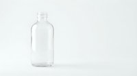 Clear glass bottle with screw cap isolated on white background for product mockup, packaging design, cosmetics, medicine, beverages and branding projects.