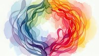 Abstract rainbow smoke swirls in circular motion creating vibrant colorful waves on white background for creative design projects.