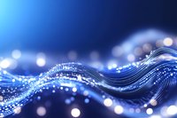 Abstract blue digital wave with glowing particles and bokeh lights for technology backgrounds, data visualization, and futuristic design projects.