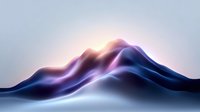 Ethereal mountain landscape silhouette with glowing sunrise creating mystical purple and blue gradients against misty background, abstract nature scenery for wall art.