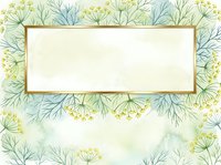 Botanical watercolor frame with delicate fennel and dill flowers in soft greens and yellows, featuring an isolated rectangular banner for text overlay, design element.