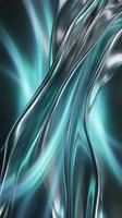Flowing liquid metal strands in turquoise and silver create an abstract, dynamic composition with glossy, reflective surfaces ideal for modern design projects.