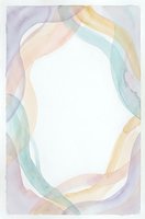 Abstract watercolor frame with flowing organic shapes in soft pastel colors creating elegant border with white center space for text or design elements.
