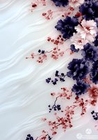Delicate navy blue and pink floral arrangement on white textured background creates elegant botanical composition for wedding stationery and romantic designs.