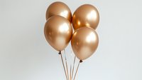 Elegant metallic rose gold balloons floating against white background, minimalist party decoration for luxury events and celebrations on isolated backdrop.