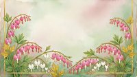 Watercolor bleeding heart flowers framing a soft pastel background with copy space, vintage botanical border for greeting cards and invitations.