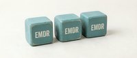 Three teal therapy blocks with EMDR text for mental health treatment and psychological healing sessions on white background.
