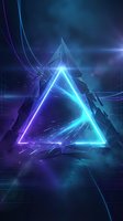 Futuristic neon triangle with glowing blue and purple lights on dark digital background for technology and sci-fi designs.
