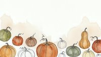 Autumn pumpkin border with colorful gourds and squash varieties in watercolor style for seasonal harvest decorations and fall themed designs.
