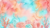 Soft watercolor ocean background with coral reef elements in pastel pink, peach, and turquoise tones, perfect for summer designs.