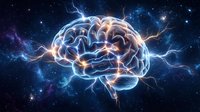 Human brain with electric neural networks glowing against cosmic space background with stars and nebula for neuroscience and artificial intelligence concepts.