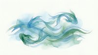 Flowing watercolor waves in blue and green tones creating abstract ocean movement on white background for artistic projects and coastal decor.