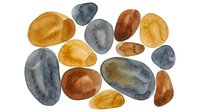 Watercolor painted smooth river stones in warm earth tones isolated on white background for natural design projects and wellness themes.