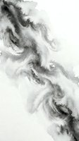 Abstract black ink wash flowing in organic swirls and curves on white paper creating dramatic contrast for artistic backgrounds and creative projects.