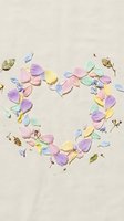 Colorful flower petals arranged in heart shape on neutral background for romantic wedding or Valentine's Day celebration and love concept designs.