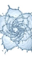 Dynamic water splash with swirling motion and droplets isolated on white background for refreshing beverage and hydration design concepts.