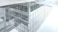 Modern office building with glass facade and metal framework, featuring clean architectural lines and contemporary design elements suitable for corporate, real estate, and business publications.