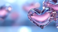 Crystal clear heart shape with pink and blue bokeh background creates romantic atmosphere, suitable for Valentine's Day cards, wedding invitations and love-themed designs.