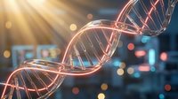 Glowing DNA helix with double strand structure in laboratory setting, suitable for genetics, biotechnology, medical research, and science education presentations.