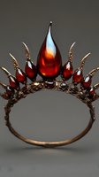 Elegant bronze crown with amber-red teardrop gemstones arranged in a regal flame-like pattern, photographed against neutral gray background.
